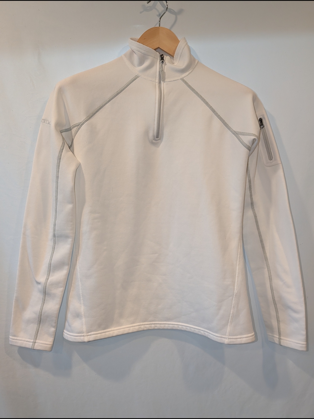 Marmot Womens White Quarter Zip Fleece Pullover Jacket Size M Raglan Sleeve